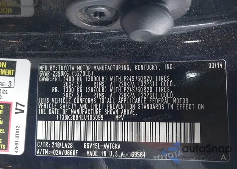 2014 Toyota Venza Xle V6 from USA, damaged, VIN 4T3BK3BB1EU105099